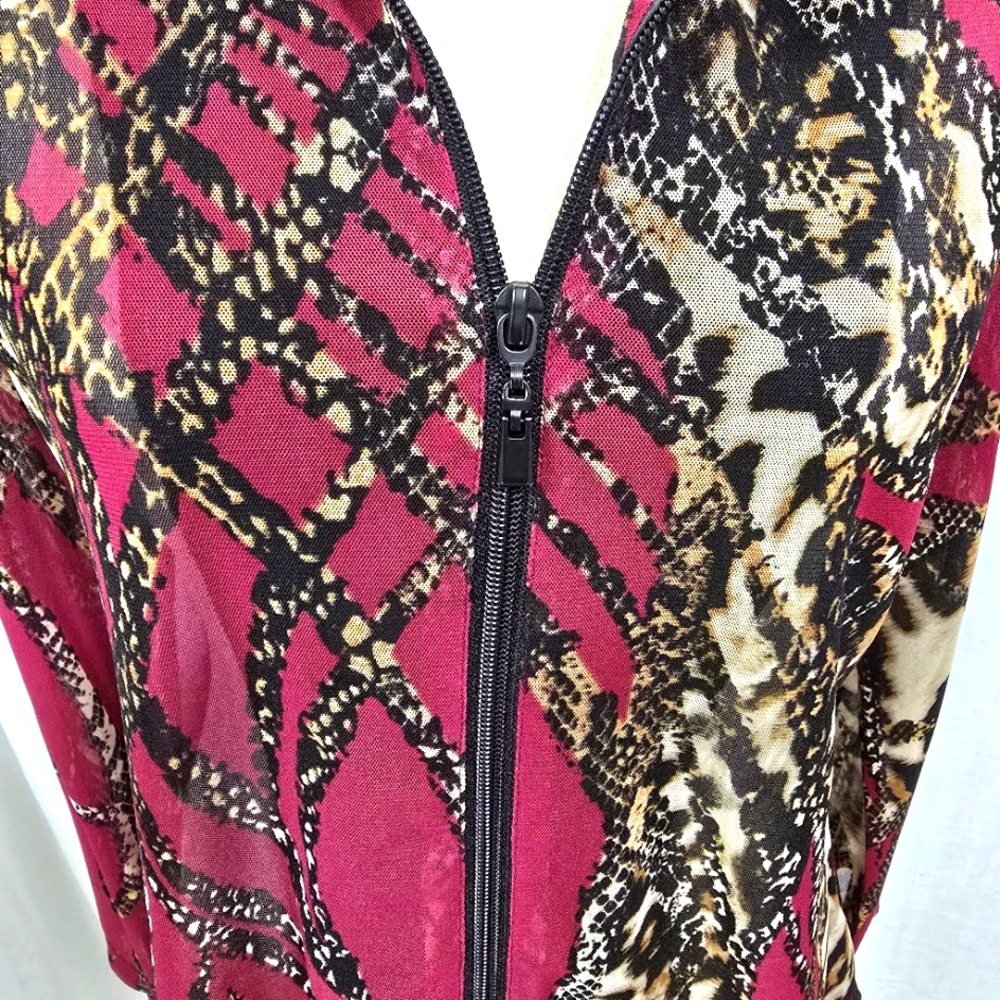 2/$30 H&M Sheer Snake Print Zip Front Womens Blouse Size M Office Siren - Picture 3 of 13